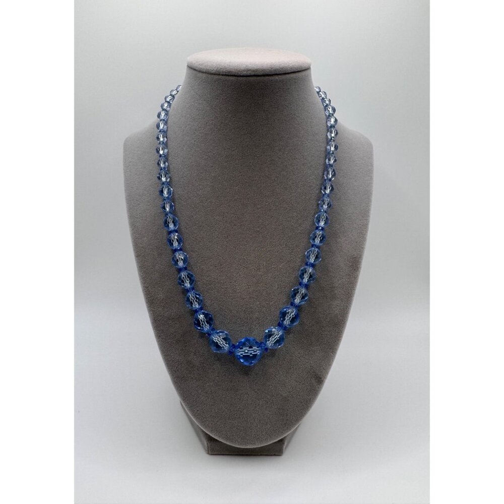 Vintage Czech Bohemian Blue Faceted Glass Necklace Box Clasp Czechoslovakia